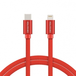 Swissten Textile USB-C To Lightning (MD818ZM/A) Кабель Для Зарядки и Переноса Данных Fast Charge / 3A / 1.2m Красный