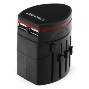 Omega Universal 4in1 Travel power Adapter / UK / EU / USA / China / + 2x USB 2.1A / Black