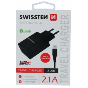 Swissten Smart IC Travel Charger 2x USB 2.1A with Lightning (MD818) Cable 1.2 m Black