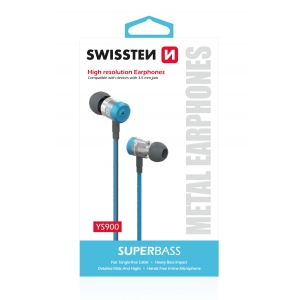 Swissten SuperBass Earbuds Metal YS900 Stereo  Headset With Microphone 3,5mm / 1.2m Blue