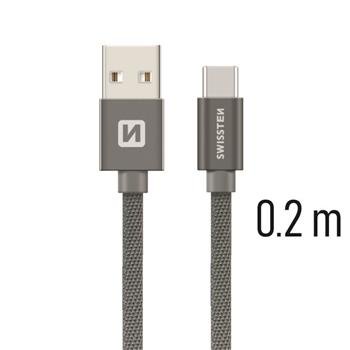 Swissten Textile Universal Quick Charge 3.1 USB-C Data and Charging Cable 20 cm Grey