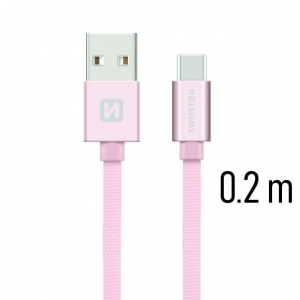 Swissten Textile Universal Quick Charge 3.1 USB-C Data and Charging Cable 20 cm Pink