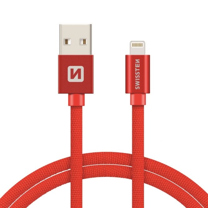Swissten Textile Fast Charge 3A Lightning (MD818ZM/A) Data and Charging Cable 3m Red