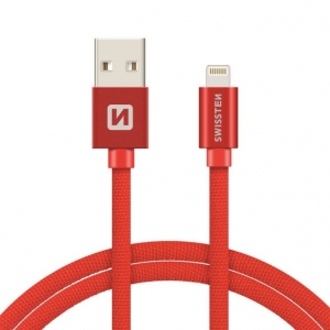 Swissten Textile Fast Charge 3A Lightning (MD818ZM/A) Data and Charging Cable 3m Red