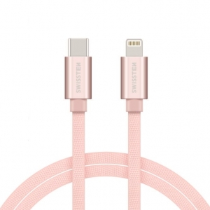 Swissten Textile USB-C To Lightning (MD818ZM/A) Data and Charging Cable Fast Charge / 3A / 1.2m Pink