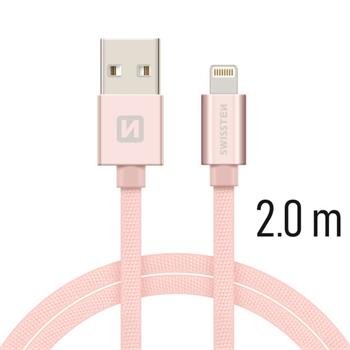 Swissten Textile Fast Charge 3A Lightning (MD818ZM/A) Data and Charging Cable 2m Rose Gold