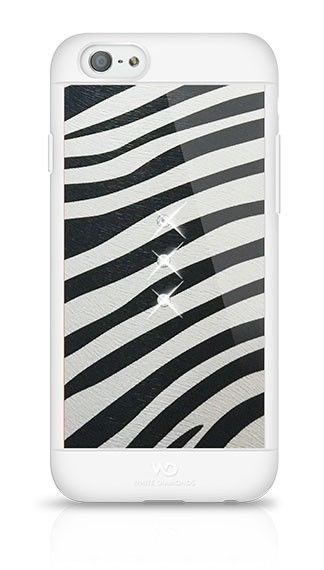 White Diamonds Safari Zebra Silicone Case With Swarovski Crystals for Apple iPhone 6 / 6S Black - White