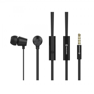 Swissten YS500 Stereo Earphones With Microphone and Remote in TPE Flat Cable / 3,5mm / 1.2m Black