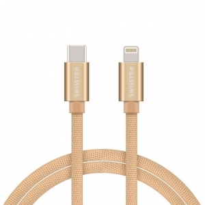 Swissten Textile USB-C To Lightning (MD818ZM/A) Data and Charging Cable Fast Charge / 3A / 1.2m Gold