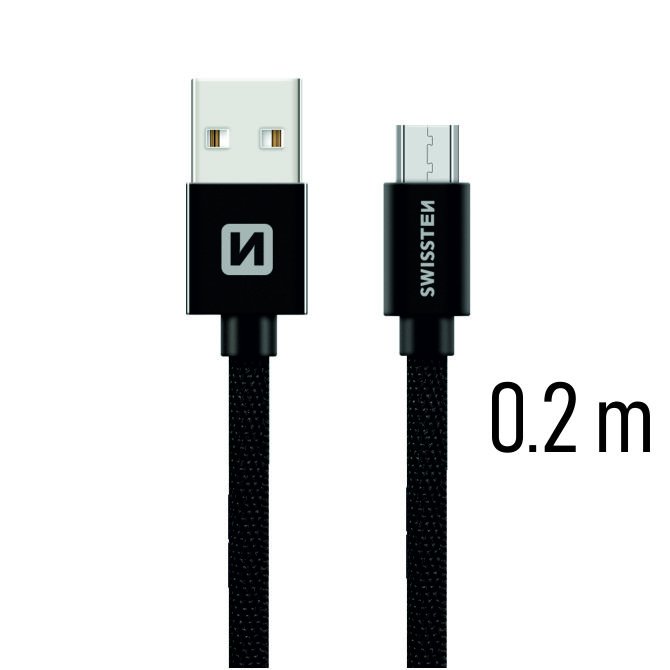 Swissten Textile Quick Charge Universal Micro USB Data and Charging Cable 0.2m Black