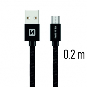 Swissten Textile Quick Charge Universal Micro USB Data and Charging Cable 0.2m Black