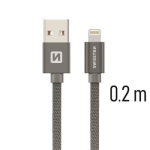 Swissten Textile Fast Charge 3A Lightning (MD818ZM/A) Data and Charging Cable 20 cm Grey