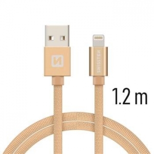Swissten Textile Fast Charge 3A Lightning (MD818ZM/A) Data and Charging Cable 1.2m Gold