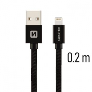 Swissten Textile Fast Charge 3A Lightning (MD818ZM/A) Data and Charging Cable 20 cm Black