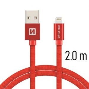Swissten Textile Fast Charge 3A Lightning (MD818ZM/A) Data and Charging Cable 2m Red