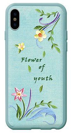 Devia Flower Embroidery Lanzh Silicone Back Case For Apple iPhone X / XS Green