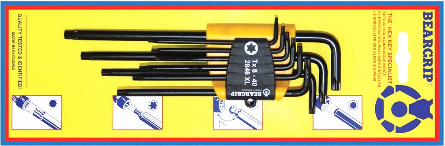 9-OS. XL L-TORXVÕTMETE KOMPL. T8-T40. PIKAD BEARGRIP