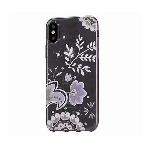 Devia Bloosom Силиконовый Чехол с Кристалами Swarovsky для Apple iPhone X / XS Серебряный