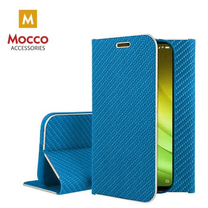 Mocco Carbon Leather Book Case For Apple iPhone X / XS Blue