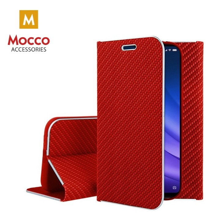 Mocco Carbon Leather Book Case For Apple iPhone X / XS Red