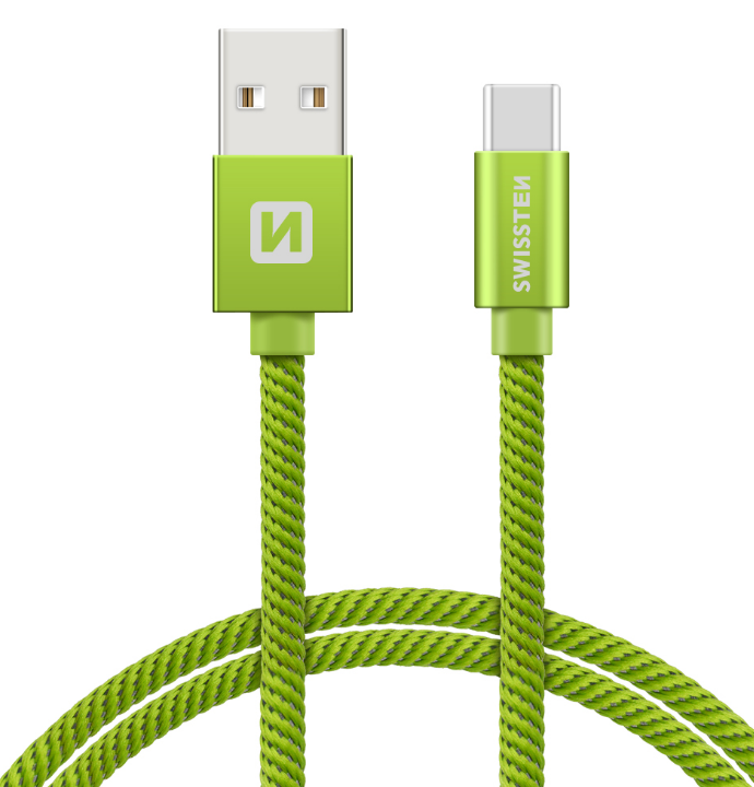 Swissten Textile Universal Quick Charge 3.1 USB-C Data and Charging Cable 2m Green