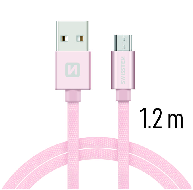 Swissten Textile Universal Micro USB Data and Charging Cable 1.2m Rose Gold