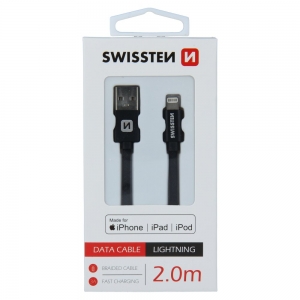 Swissten (MFI) Textile Fast Charge 3A Lightning (MD818ZM/A) Data and Charging Cable 2.0m Black