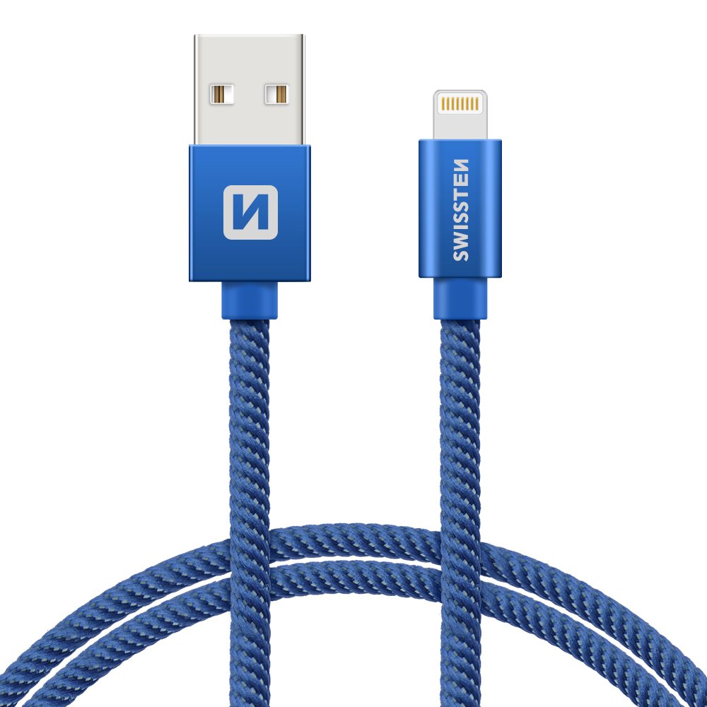 Swissten Textile Fast Charge 3A Lightning (MD818ZM/A) Data and Charging Cable 1.2m Blue