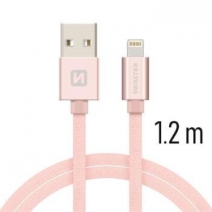 Swissten Textile Fast Charge 3A Lightning (MD818ZM/A) Data and Charging Cable 1.2m Pink