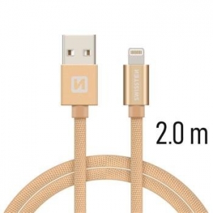 Swissten Textile Fast Charge 3A Lightning (MD818ZM/A) Data and Charging Cable 2m Gold