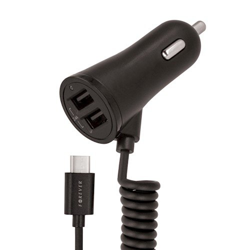 Forever Car charger 2.4A whit micro cable 2xUSB  and LED indicator / 1m Black