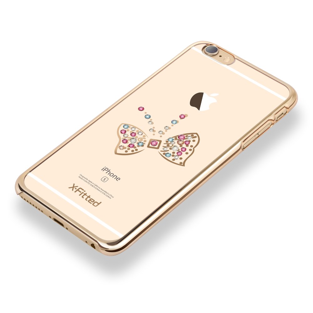 X-Fitted Plastic Case With Swarovski Crystals for Apple iPhone  6 / 6S Gold / Butterfly