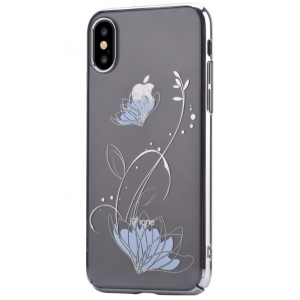 Devia Lotus Plastic Back Case With Swarovsky Crystals For Apple iPhone X / XS Silver