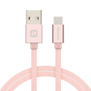 Swissten Textile Универсальный Quick Charge 3.1 USB-C USB Кабель данных 1.2м Розовый