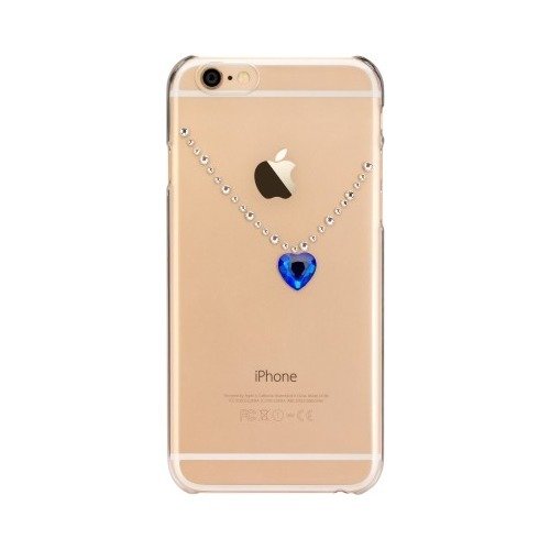 X-Fitted Plastic Case With Swarovski Crystals for Apple iPhone  6 / 6S Gold / Blue heart