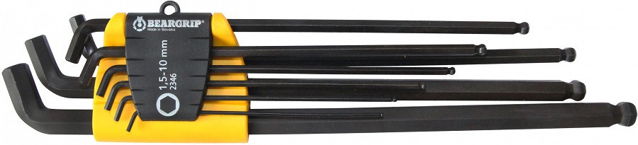 9-OS. L-KUUSKANTVÕTMETE KOMPL. 1.5-10MM XL PIKAD. ERITI LÜHIKE 110° OTS BEARGRIP