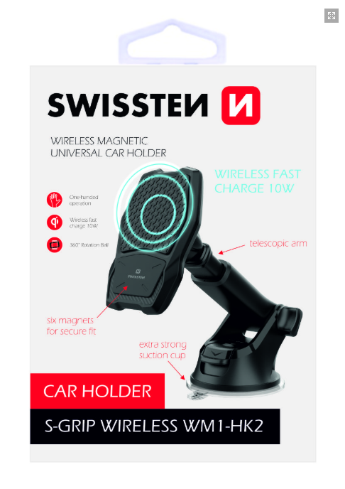 Swissten WM1-HK2  Универсальный Держатель C Беспроводной Зарядкой + Micro USB Провод 1.2м Черный