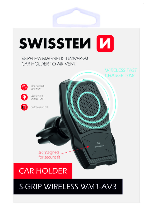 Swissten WM1-AV3 Air Vent Car Holder With Wireless Charging + Micro USB Cable 1.2m Black
