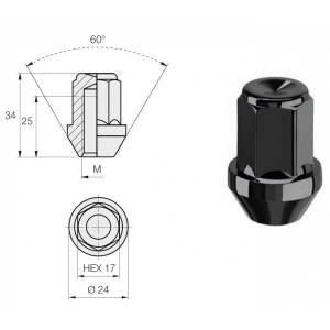 MUTTER M12X1.50 / 34 / 17 (KINNINE. P34. CH17) ISO 8. MUST (SPECIAL BLACK)
