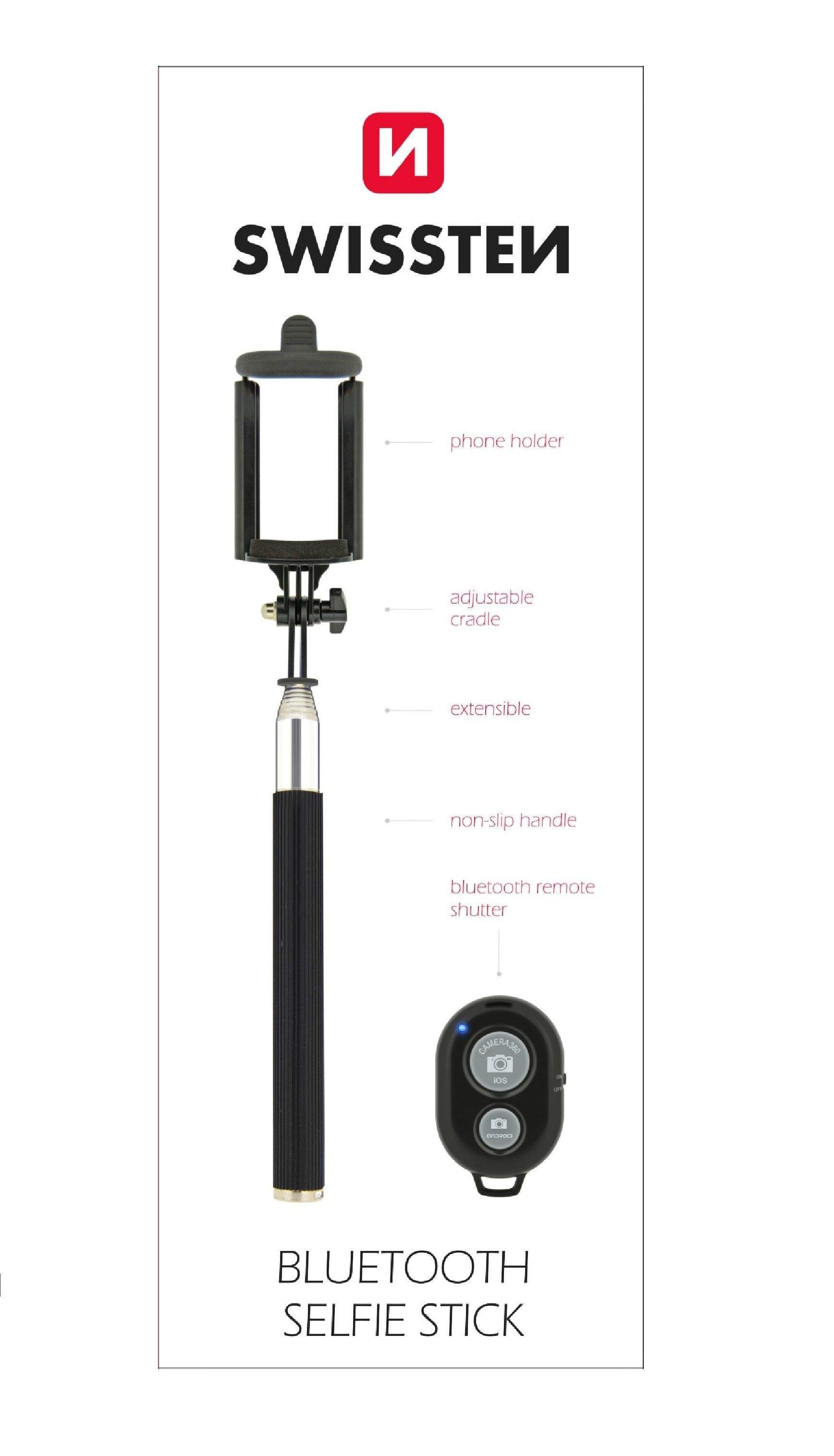 Swissten Bluetooth Selfie Stick For Mobile Phones and Cameras With Remote Control Black