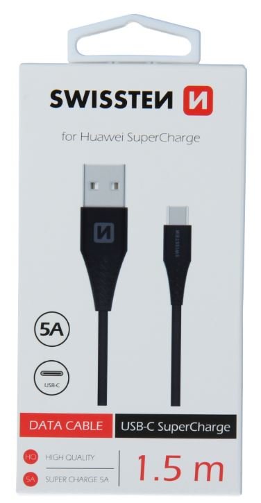 Swissten 5A Super Fast Charge USB-C Data and Charging Cable 1.5m Black