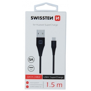 Swissten 5A Super Fast Charge USB-C Data and Charging Cable 1.5m Black