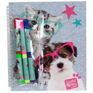 Paso PEK-3812 Studio Pets Set of Sticker Book and Coloring cards with felt pens