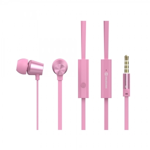 Swissten YS500 Stereo Earphones With Microphone and Remote in TPE Flat Cable / 3,5mm / 1.2m Pink