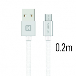Swissten Textile Quick Charge Universal Micro USB Data and Charging Cable 0.2m Silver