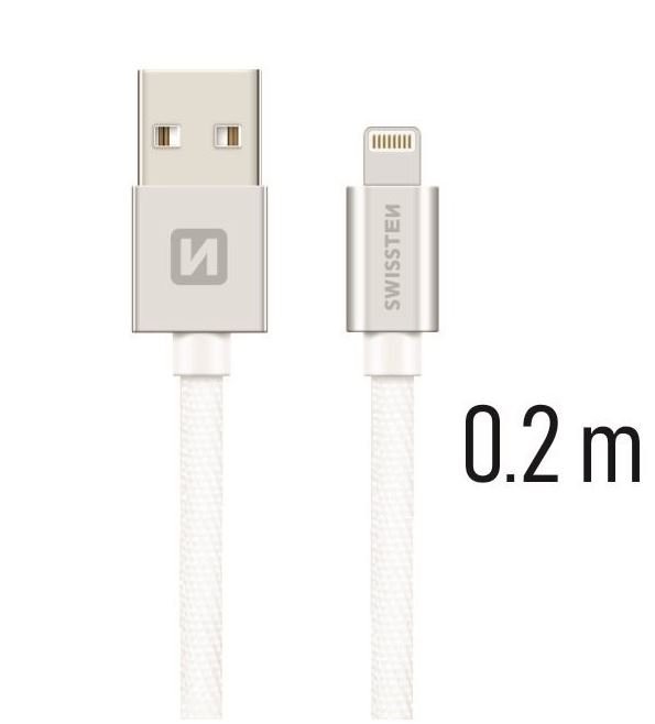 Swissten Textile Fast Charge 3A Lightning (MD818ZM/A) Data and Charging Cable 20 cm Silver