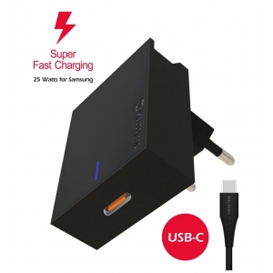 Swissten Premium 25W Samsung Super Fast Charging Travel charger with 1.2m USB-C to USB-C cable Black