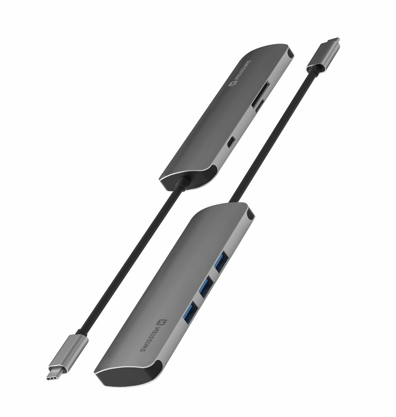 Swissten USB-C Hub 6in1 with 3X USB 3.0 / 1X USB-C Power Delivery / 1X microSD / 1X SD / Aluminum body