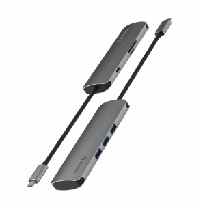 Swissten USB-C Hub 6in1 with 3X USB 3.0 / 1X USB-C Power Delivery / 1X microSD / 1X SD / Aluminum body