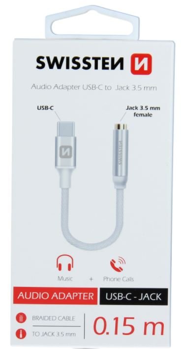 Swissten USB-C to Jack 3.5mm Audio Adapter for phones 15 cm Silver